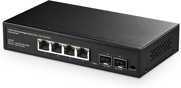Binardat 4 Port 2,5G Switch mit 2x10G SFP, 4 x 2,5 Gigabit RJ-45 Ethernet Ports, unterstützt Vlan, M