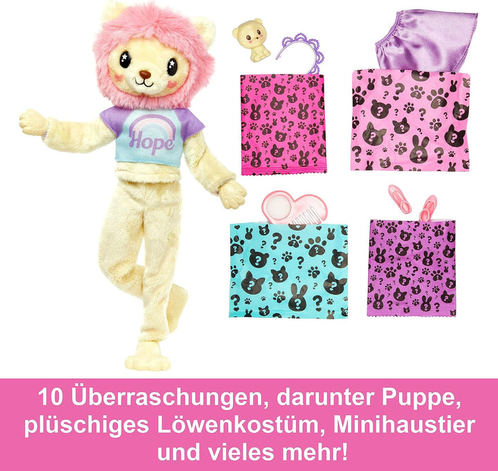 Barbie Cutie Reveal Puppe - Plüschlöwe mit 10 Überraschungen, bewegliche Puppe mit Accessoires, inkl