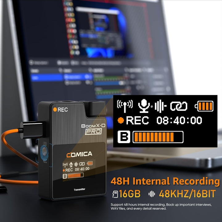COMICA Kabelloses Lavalier-Mikrofon, BoomX-D2 Pro 2,4 G, kabelloses Mikrofonsystem für Smartphones,