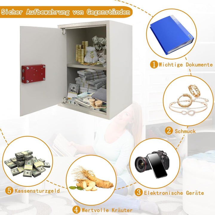UISEBRT Safe Tresor Möbeltresor mit Doppelbartschloss - Schlüsseltresor Abschliessbarer Schrank Geld