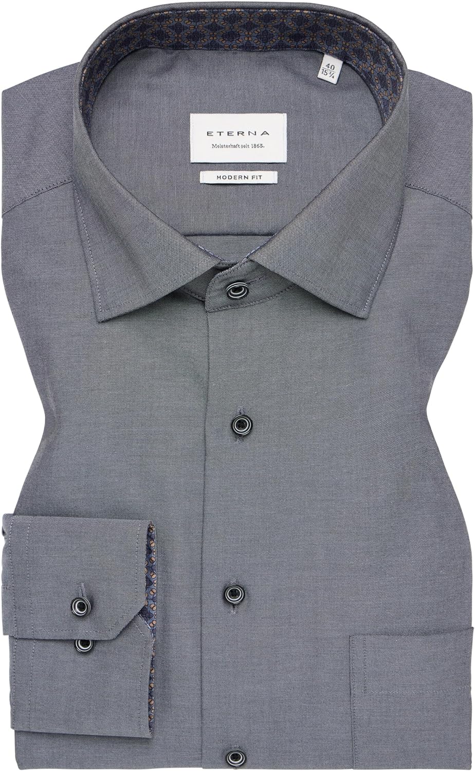 ETERNA Herren unifarbenes Popeline-Hemd MODERN FIT 44 Kragen / 67 Ärmel Anthrazit, 44 Kragen / 67 Är