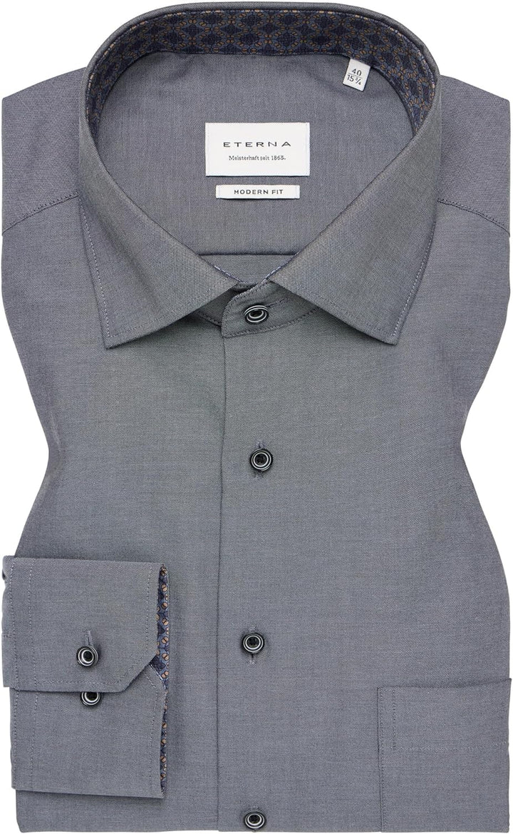 ETERNA Herren unifarbenes Popeline-Hemd MODERN FIT 44 Kragen / 67 Ärmel Anthrazit, 44 Kragen / 67 Är