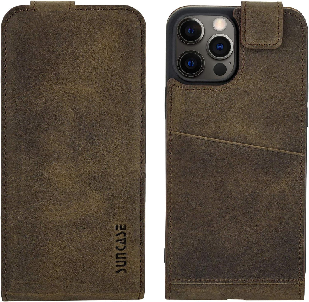 Suncase Original Flip-Style (Ultra-Slim) kompatibel mit iPhone 12 Pro Max (6.7") Hülle Ledertasche T