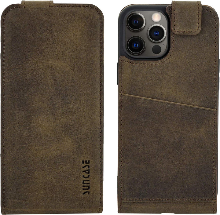 Suncase Original Flip-Style (Ultra-Slim) kompatibel mit iPhone 12 Pro Max (6.7") Hülle Ledertasche T