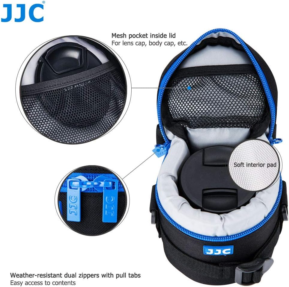 JJC Deluxe Objektiv Tasche mit 1 x Umhängeband, Wasserabweisend, Schwarz, passt Objektiv Durchmesser