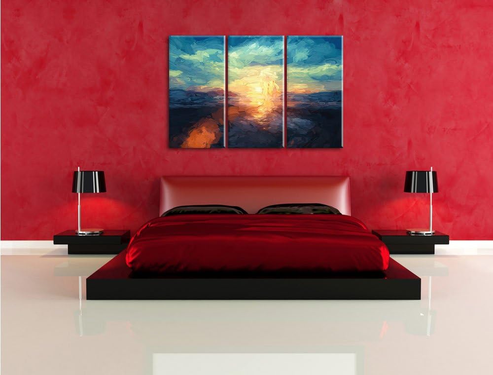 Pixxprint Yoga Silhouette am Strand als Leinwandbild/Grösse: 3 Teilig (120x80) / Wandbild/Kunstdruck