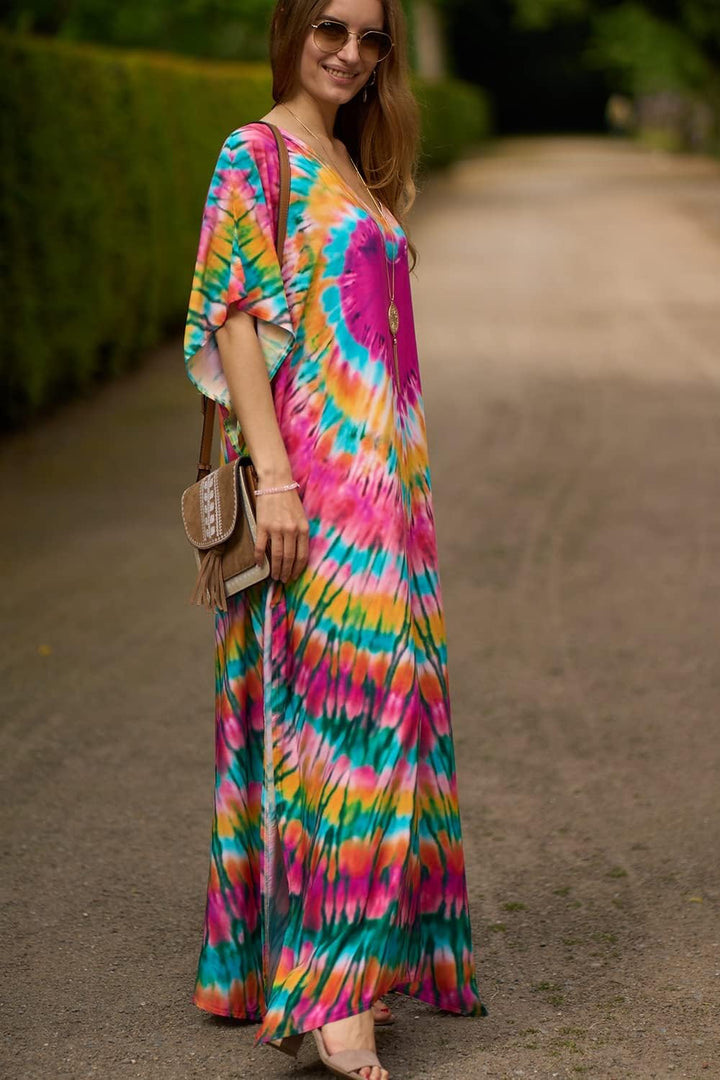 YouKD Damen Sommer Bohemian Lang Kaftan Ethnisches Muster Maxikleid Beach Bikini Cover Ups Sunblocke
