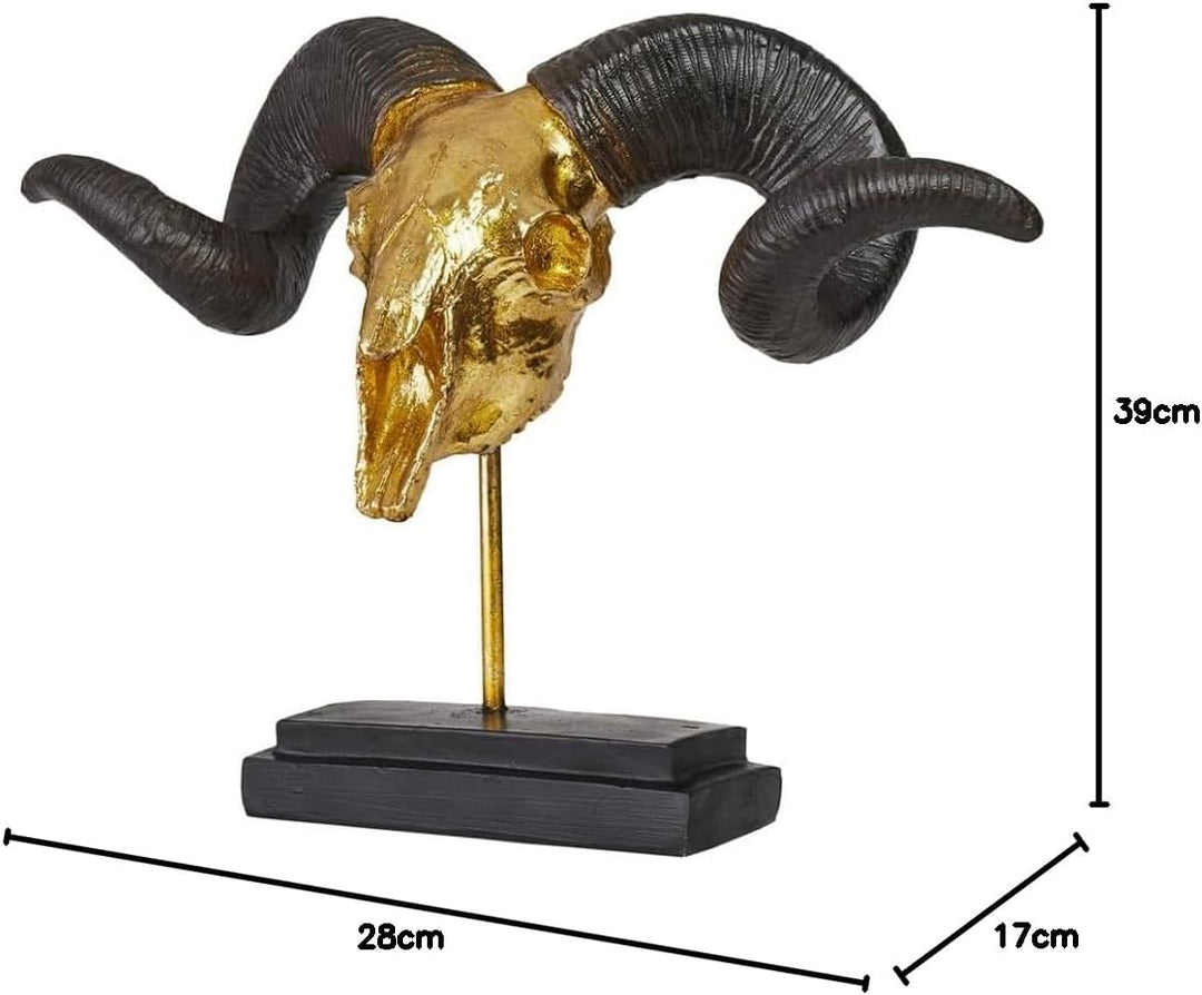 Hansmeier® Deko Skulptur Widder | Gold | Für Aussen und Innen | 39 x 28 x 17 cm | Deko Statue Geweih