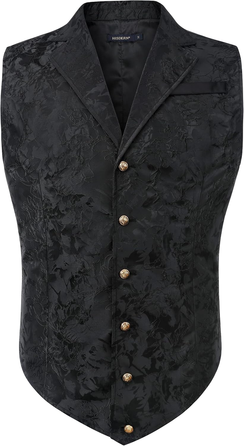 HISDERN Herren Paisley Weste Formelle Hochzeit Party Gothic Steampunk Revers Weste für Herren 3XL Sc