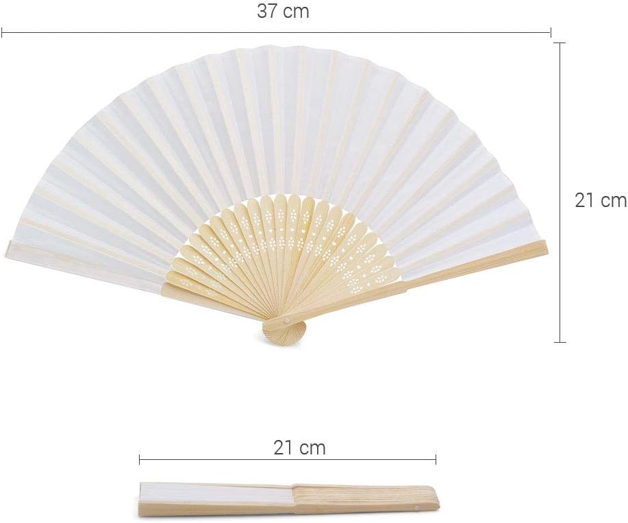 OLILLY 50 x Weisse Qualitätsfächer aus Stoff und Bambus – Für Hochzeit, Taufe, Feier oder Veranstalt