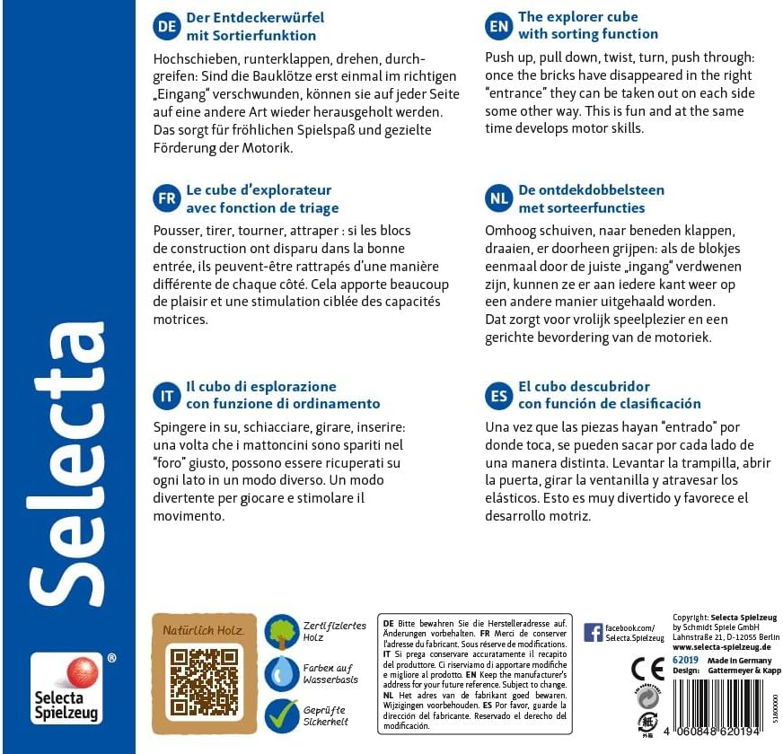 Selecta 62019 Varianto, Sortier-und Steckspiel aus Holz, 10 Monate to 3 Jahre, 15 cm, bunt