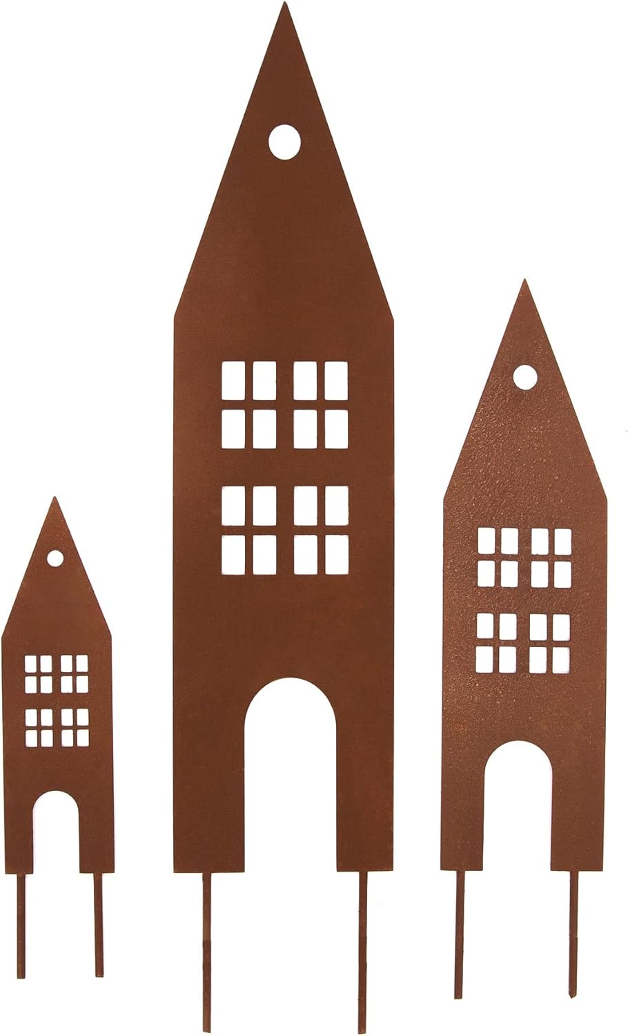 UNUS Garden Häuser Gartenstecker 3er Set, Gartendeko Rostoptik, Roststecker aus Edelrost Metall, Ros