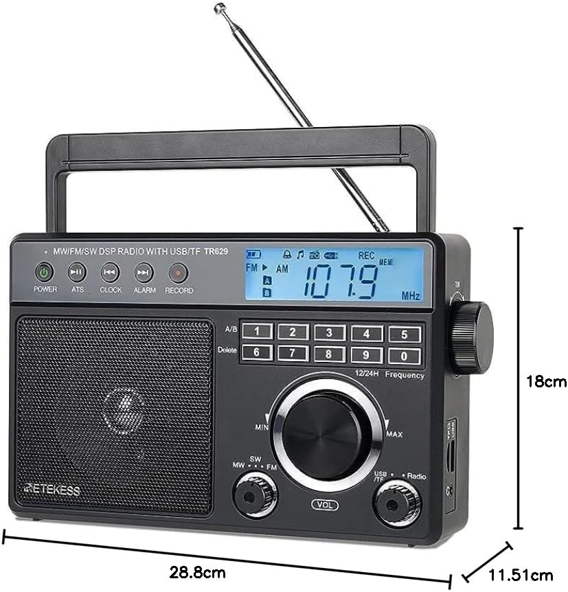 Retekess TR629 Tragbares Radio,Weltempfänger Radio mit Lautsprecher,FM AM SW LW,AC Kabel oder Batter
