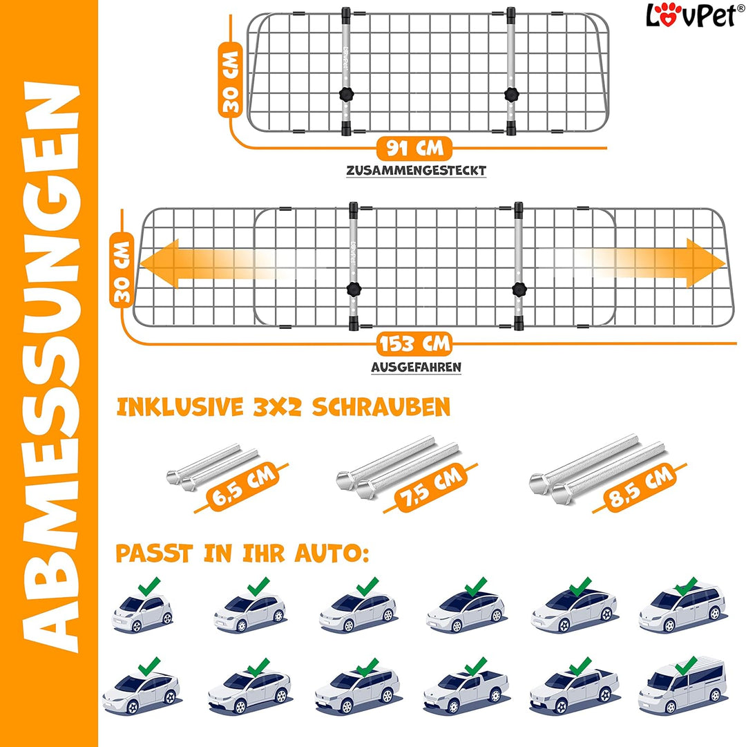 Lovpet® Hundegitter Auto, Autoschutzgitter Trenngitter Universal, verstellbare Breite, Kopfstütze Ko