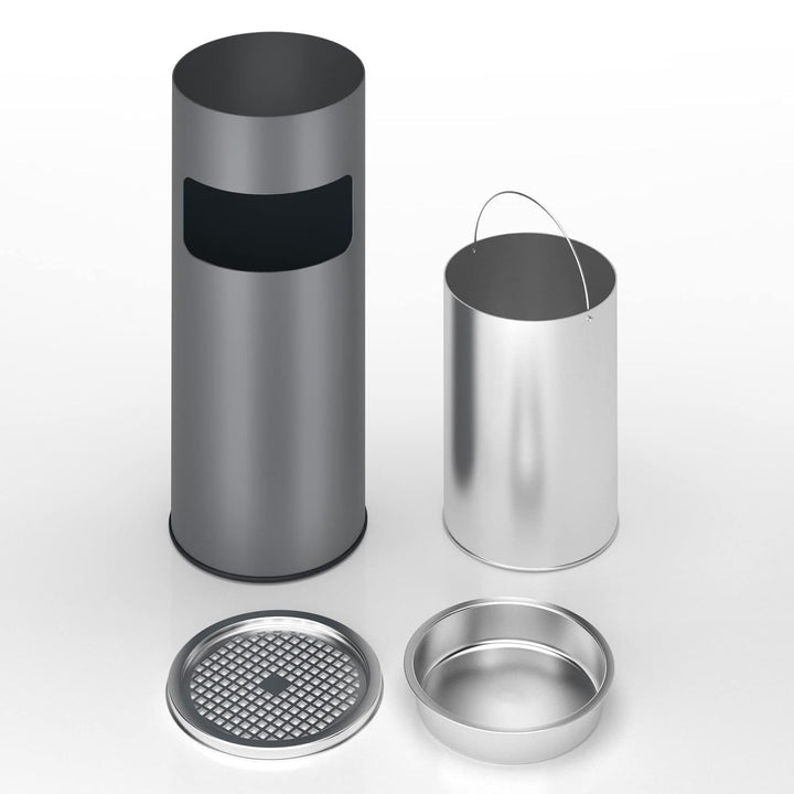 Jago® Standaschenbecher mit Mülleimer - 30 Liter, aus Edelstahl/Eisen, 2 in 1, Inneneimer, Deckel, O