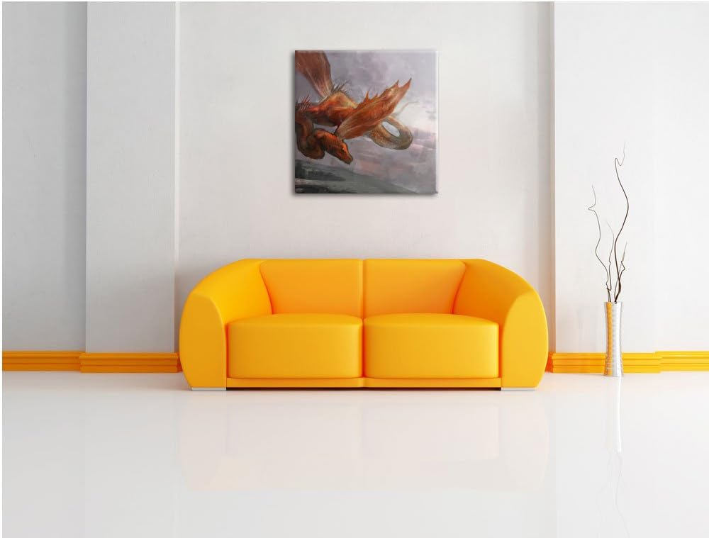 Roter Schlangendrache, Format: 70x70 auf Leinwand, XXL riesige Bilder fertig gerahmt mit Keilrahmen,