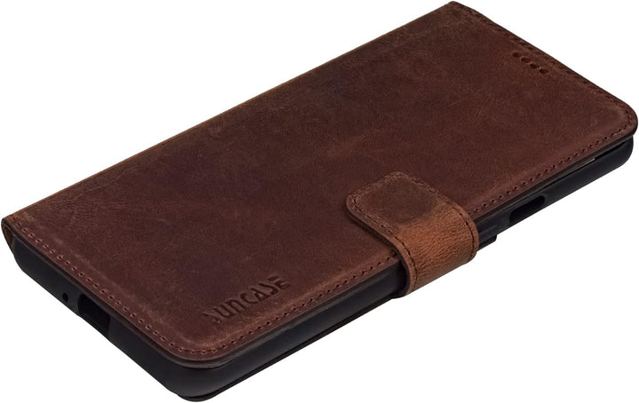 Suncase Book-Style Hülle kompatibel mit Sony Xperia Pro-I Leder Tasche (Slim-Fit) Lederhülle Handyta
