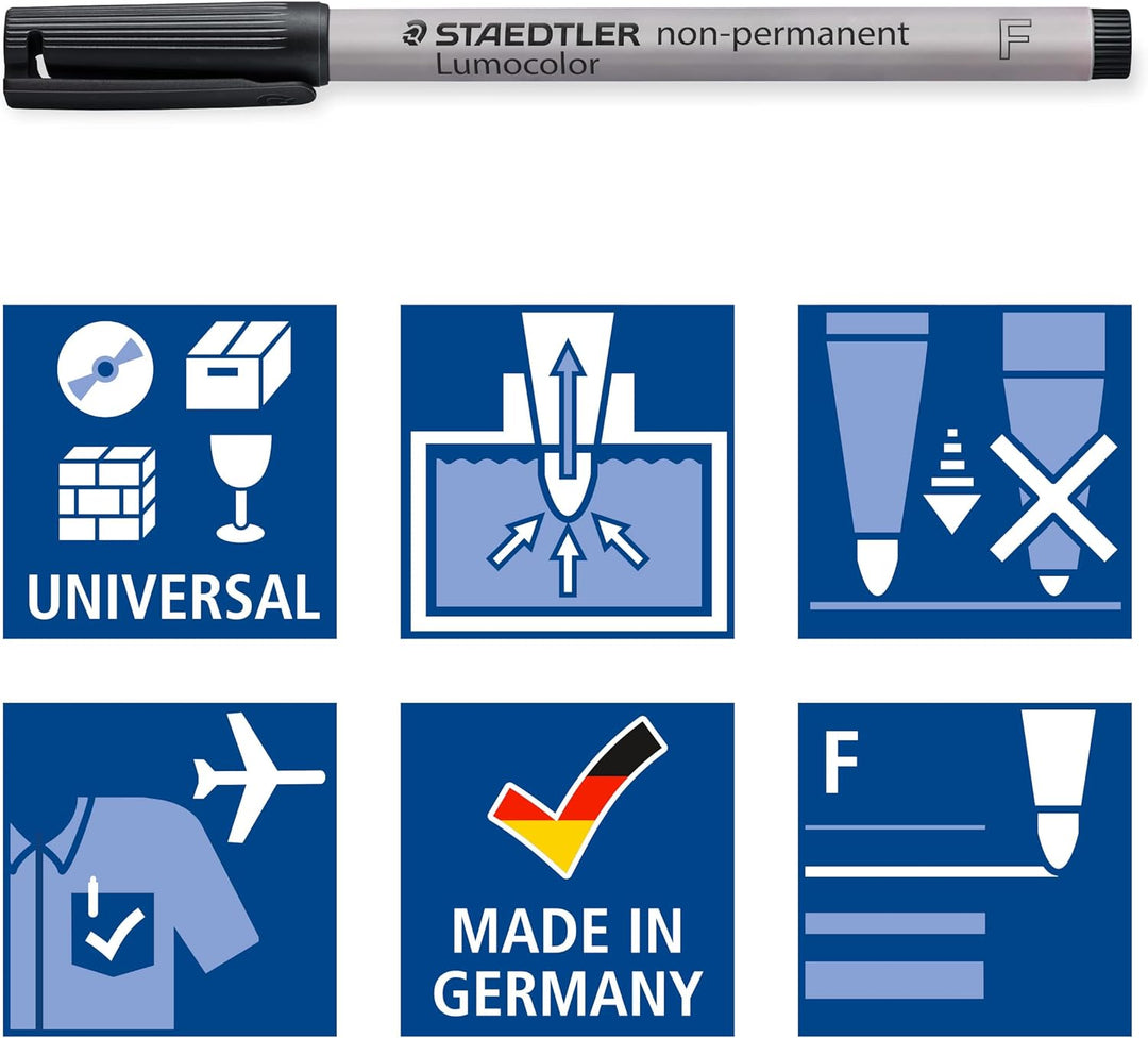 STAEDTLER Folienstift non-permanent Lumocolor, schwarz, wasserlöslich, Made in Germany, lange Lebens