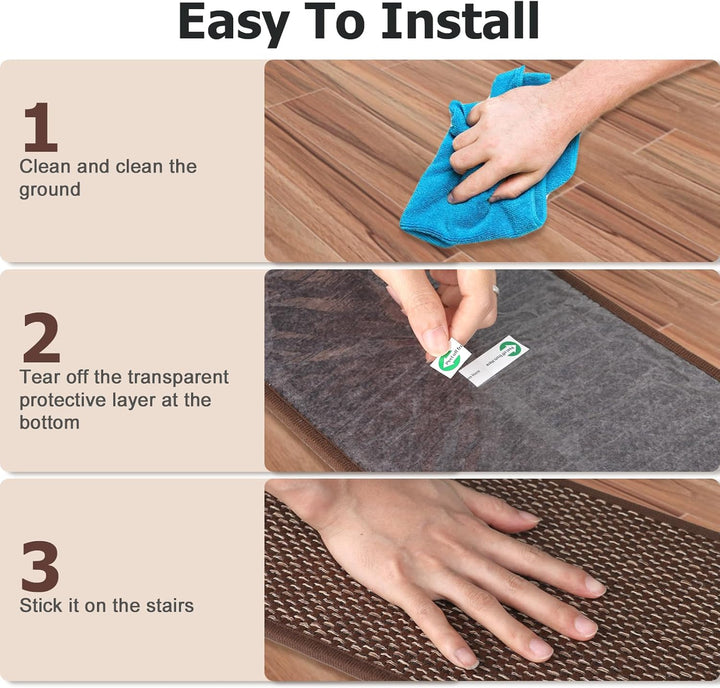 Leeko Stufenmatten, Treppenteppich für Innen Selbstklebend Anti Rutsch Treppenmatten im 15er Set Ode