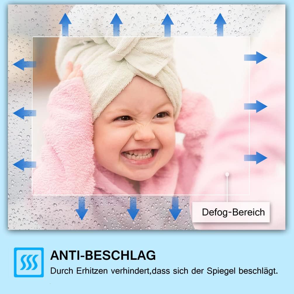 MIQU LED Badspiegel mit Beleuchtung 80x60 cm Badezimmerspiegel, Bad Gross Spiegel mit 2 Touch Dimmba