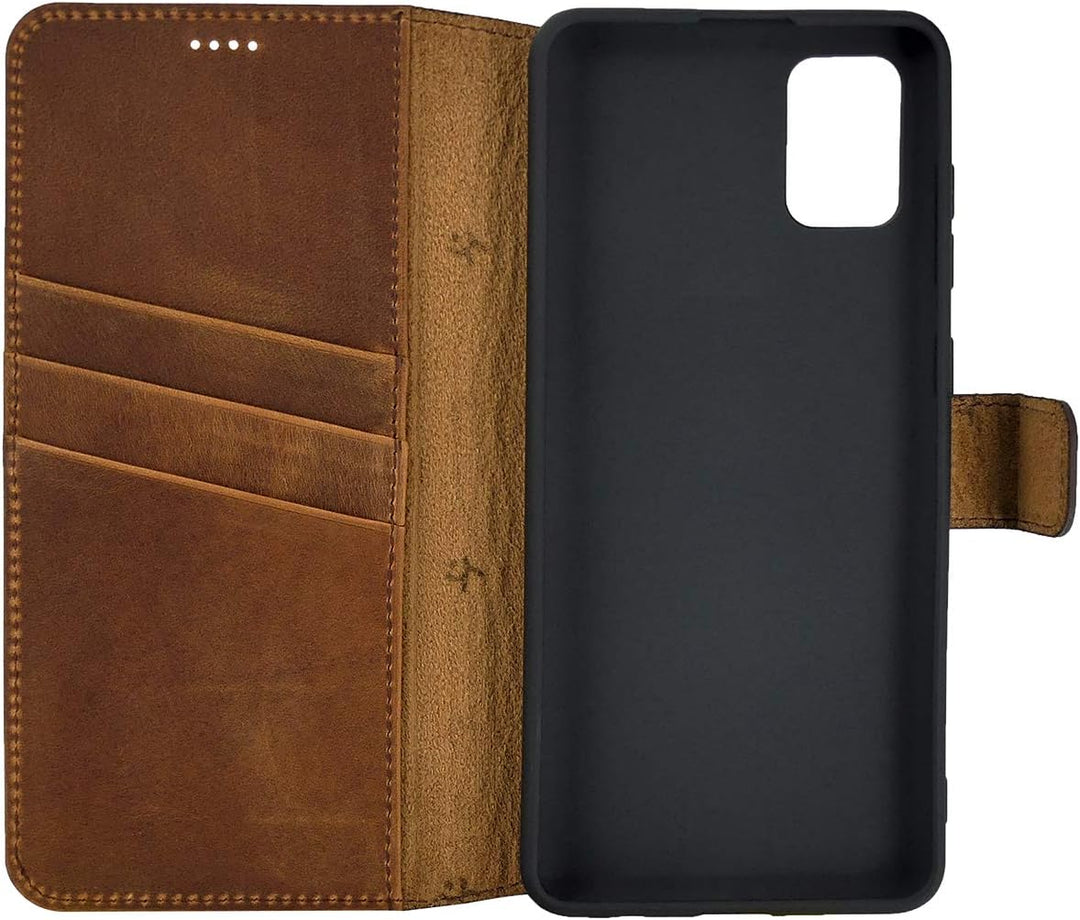 Suncase Book-Style Hülle kompatibel mit Samsung Galaxy M51 Leder Tasche (Slim-Fit) Lederhülle Handyt