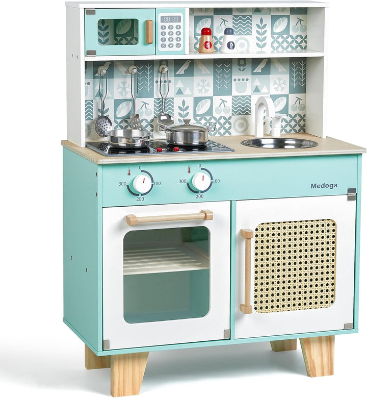 Holz Küche Spielset, Kleinkind Küche Set für Alter 3-6 Pretend Play Küche mit echten Lichtern und So
