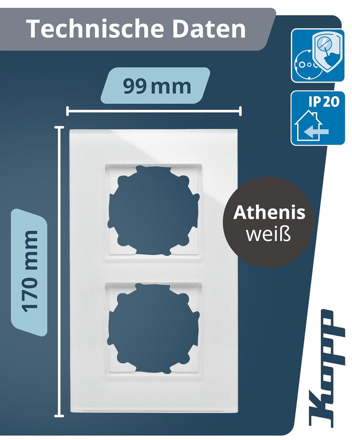 Kopp 405402018 2-Fach Echtglas-Rahmen Abdeckrahmen Glas Weiss 2-fach Weiss, 2-fach Weiss