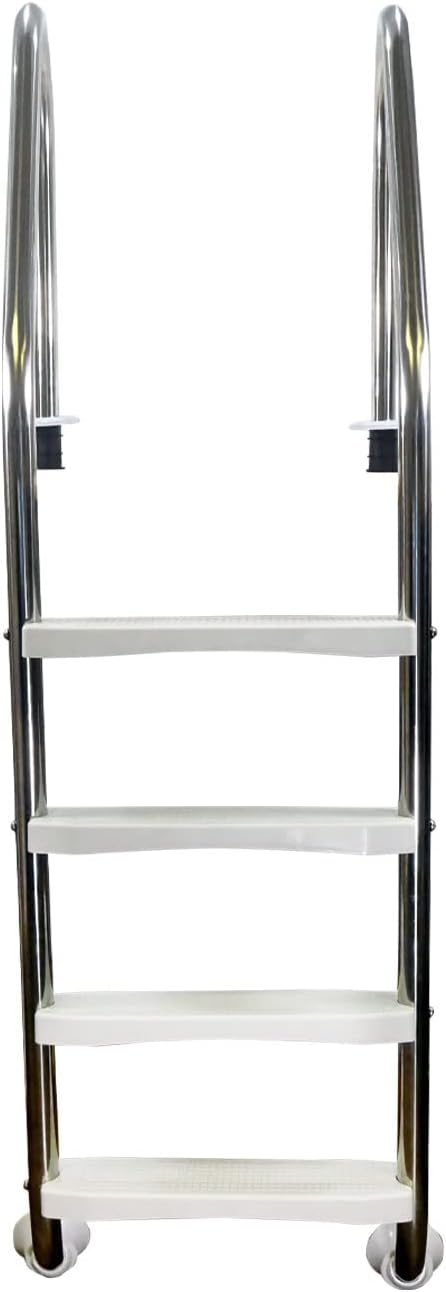 well2wellness® Edelstahl Einstiegsleiter Pool Tiefbeckenleiter Wide aus V2A mit ABS Kunststoffstufen