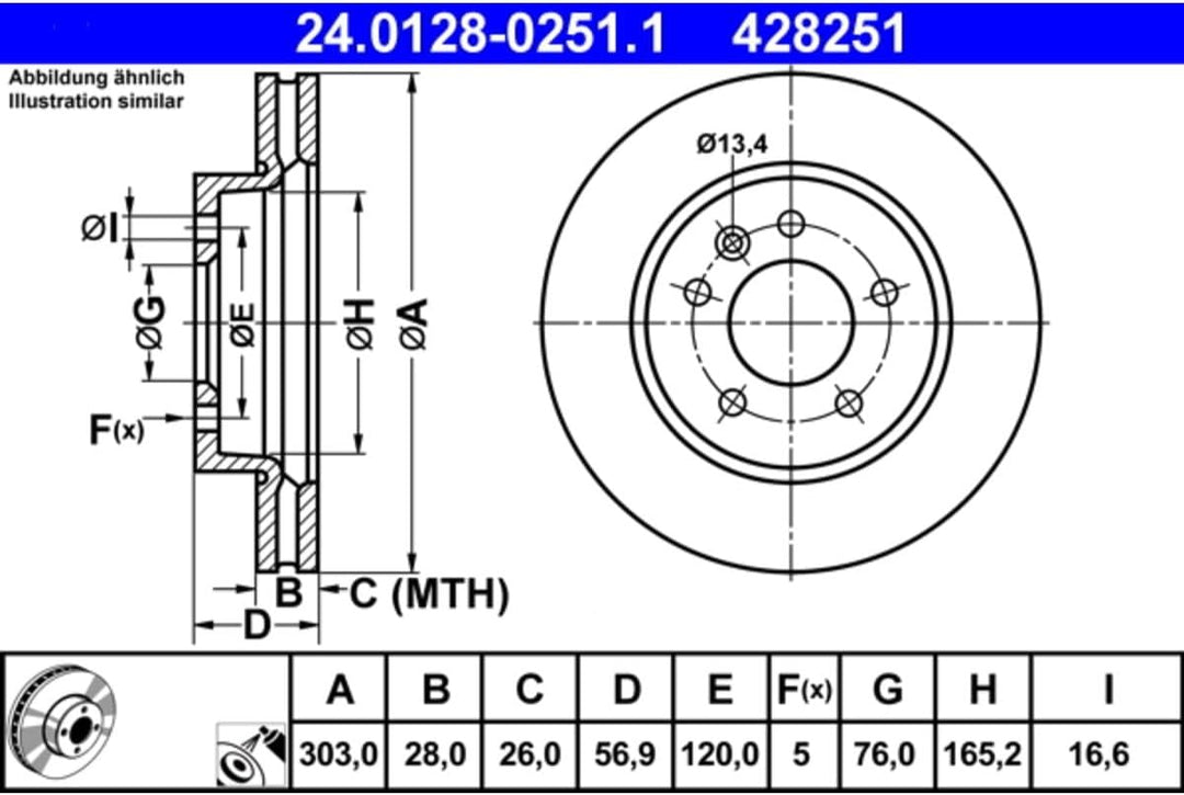 ATE 24.0128-0251.1 Bremsscheibe - (Paar)