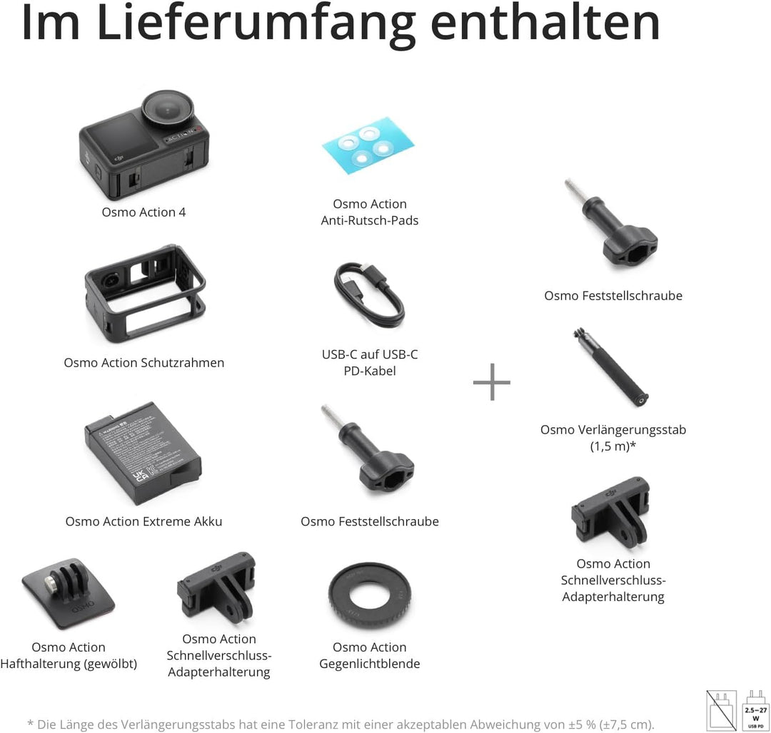 DJI Osmo Action 4 Ski-Combo – Ideal für Skifahrer mit Kit aus Osmo Verlängerungsstab (1,5 m), Kleine