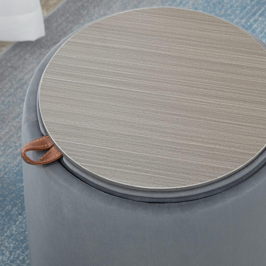 HOMCOM 2-in-1 Ottomane Sitzhocker Runde Polsterhocker Fussbank inklusive Stauraum, abnehmbaren Decke