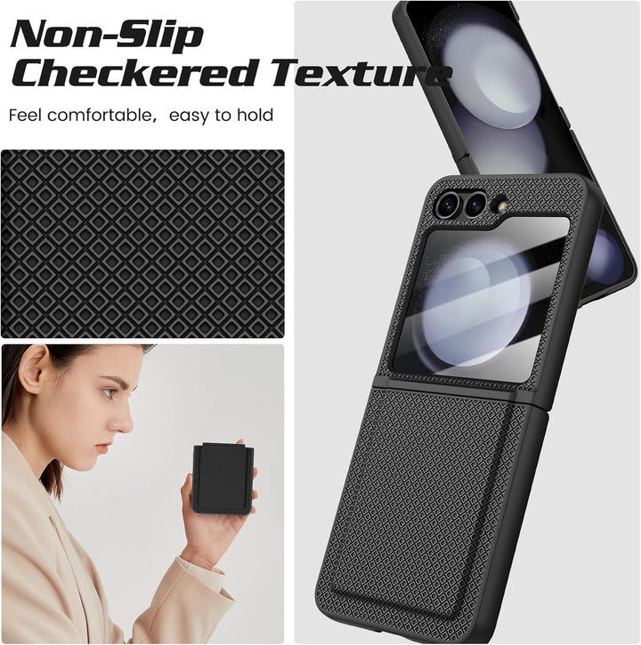 Doeshine for Samsung Galaxy Z Flip 5 Hülle mit Scharnierschutz & Displayschutzfolie, Rutschfester Te