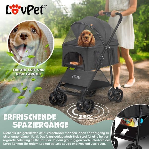 LOVPETยฎ Hundewagen 2in1 Hundebuggy Hundebox Transporttasche Faltbar klappbar bis 20kg Haustiere Bugg