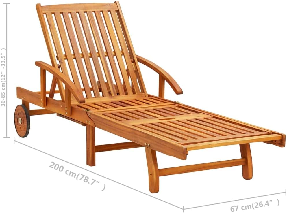 vidaXL Akazienholz Massiv Sonnenliege mit Tisch Auflage 2 Rädern Gartenliege Holzliege Relaxliege Li
