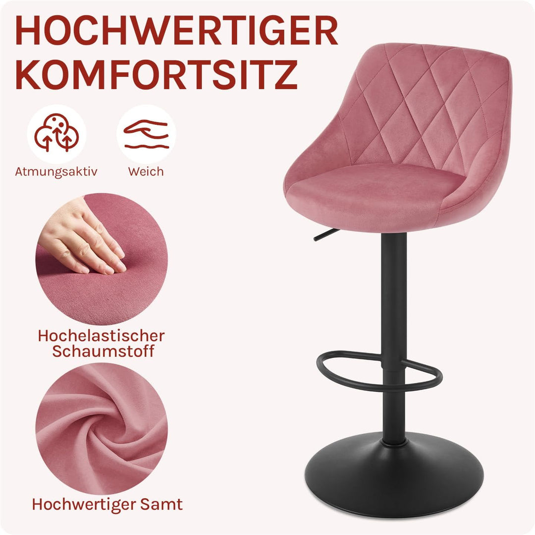 WOLTU BH219rs-2 Barhocker Tresenhocker, Gute gepolstert, Samt, Höhenverstellbar, Drehbar, 2 x Hocker