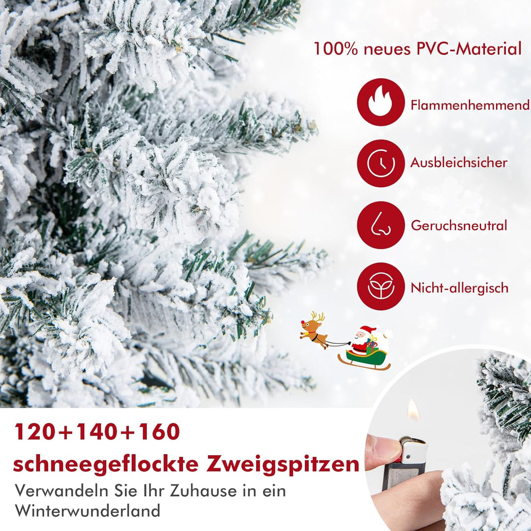COSTWAY 3er Weihnachtsbaum Künstlich mit Schnee, 90+120+150cm, Tannenbaum Bleistift mit Sockel aus M