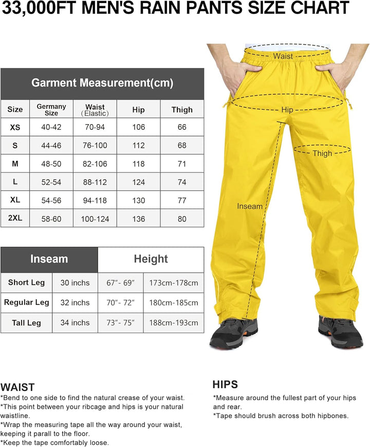 33,000ft wasserdichte Regenhose für Herren Leichte Regenhose Winddichte Outdoorhose zum Wandern Camp