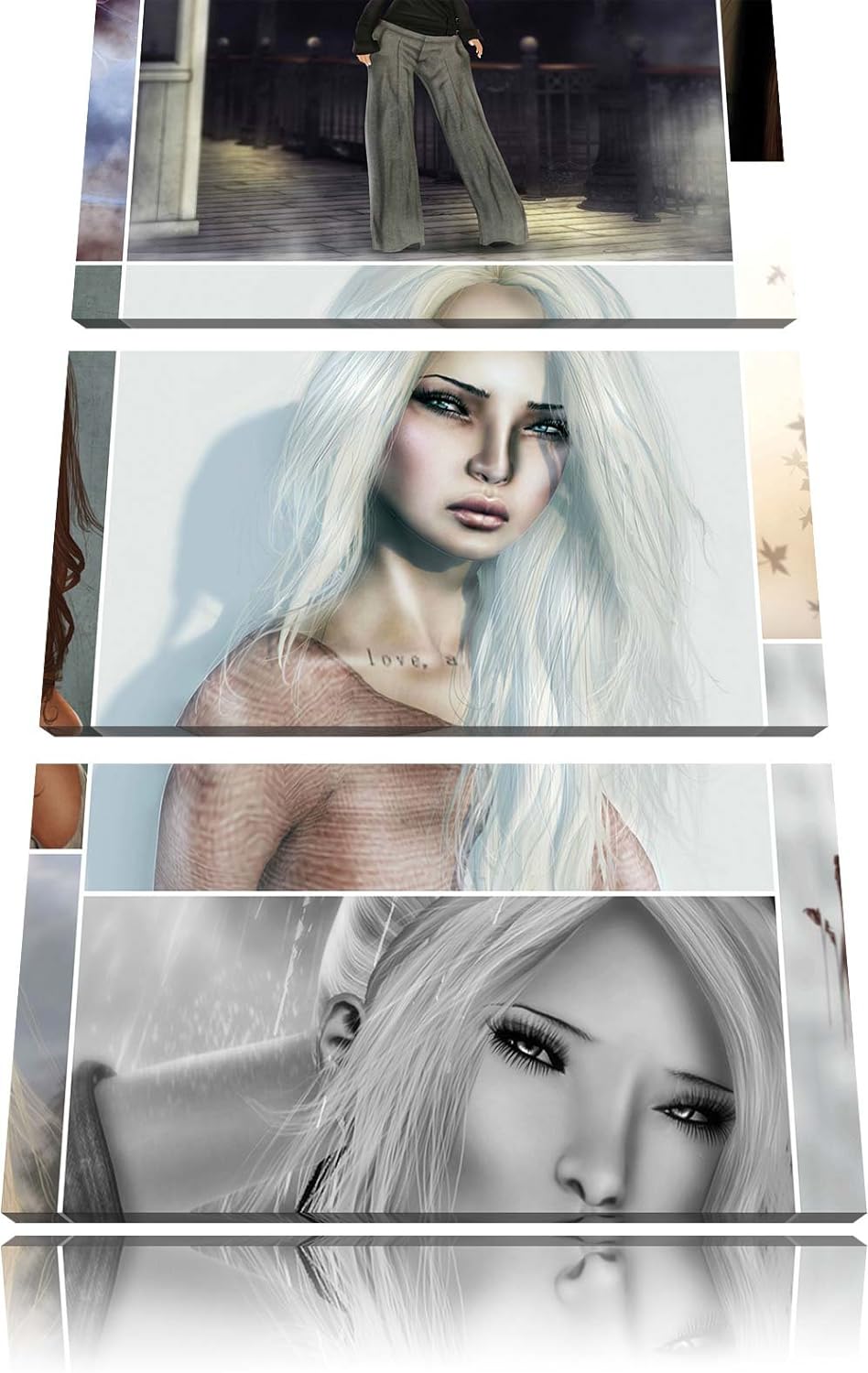 Pixxprint Zeichnungen von Frauen 3-Teiler Leinwandbild 120x80 Bild auf Leinwand