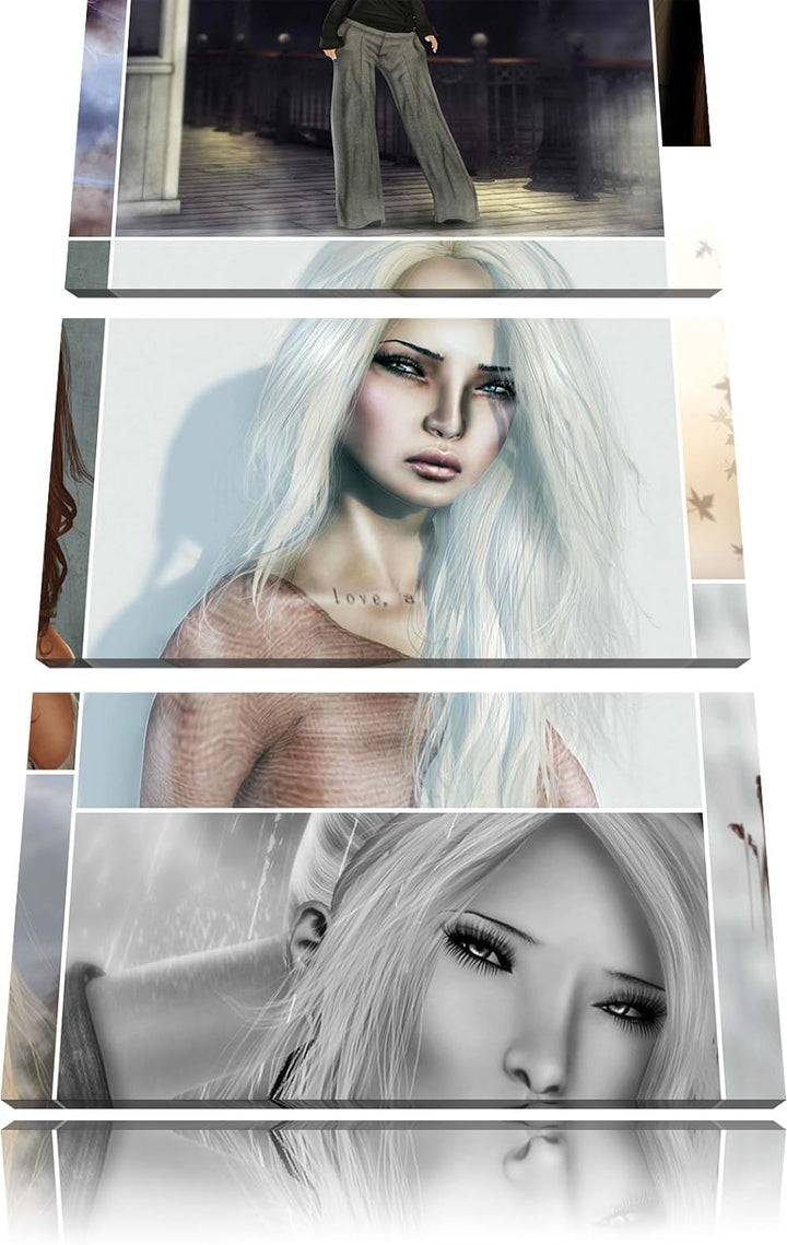 Pixxprint Zeichnungen von Frauen 3-Teiler Leinwandbild 120x80 Bild auf Leinwand