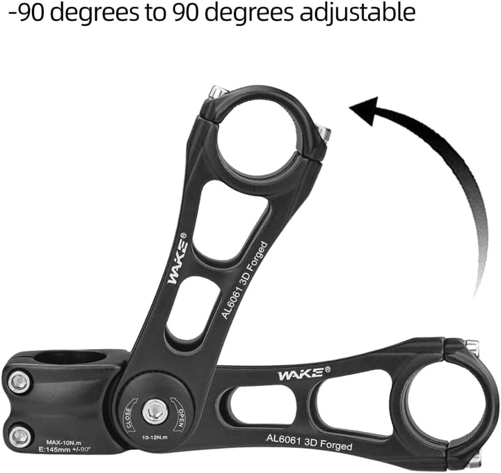 BESNIN Einstellbarer Fahrradstiel 0-90 Grad Universal 25.4mm 31.8mm für Lenker 110mm/145mm Vorbau, E