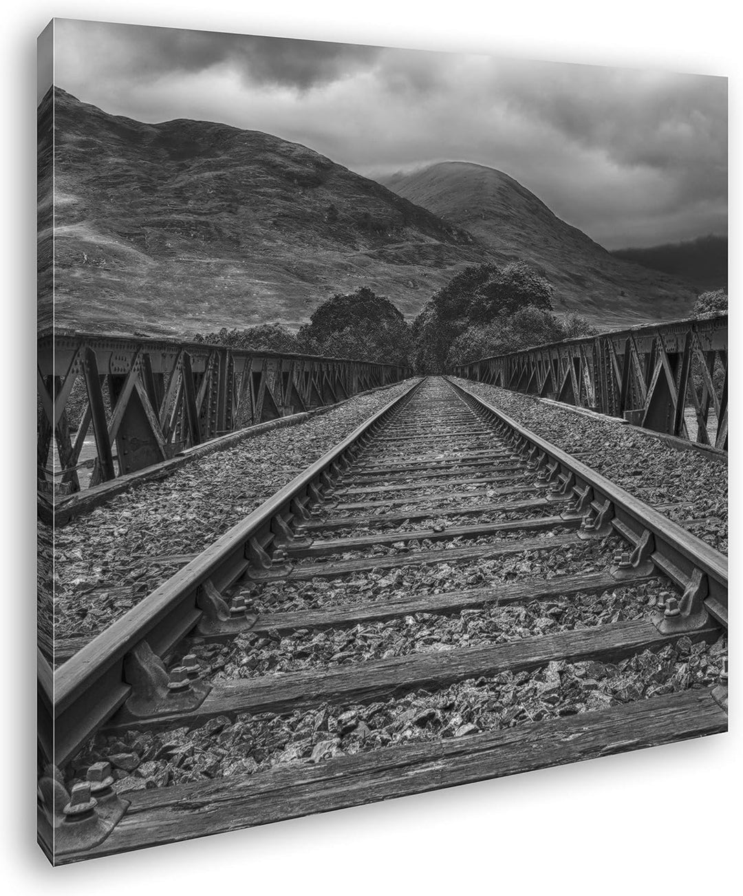 deyoli verlassene Bahnschienen Format: 60x60 Effekt: Schwarz&Weiss als Leinwandbild, Motiv fertig ge