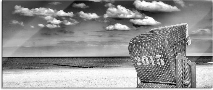 Glasbild Panorama | Wandbild aus Echtglas | Strandkorb an der Nordsee | 100x40 cm | inkl. Aufhängung