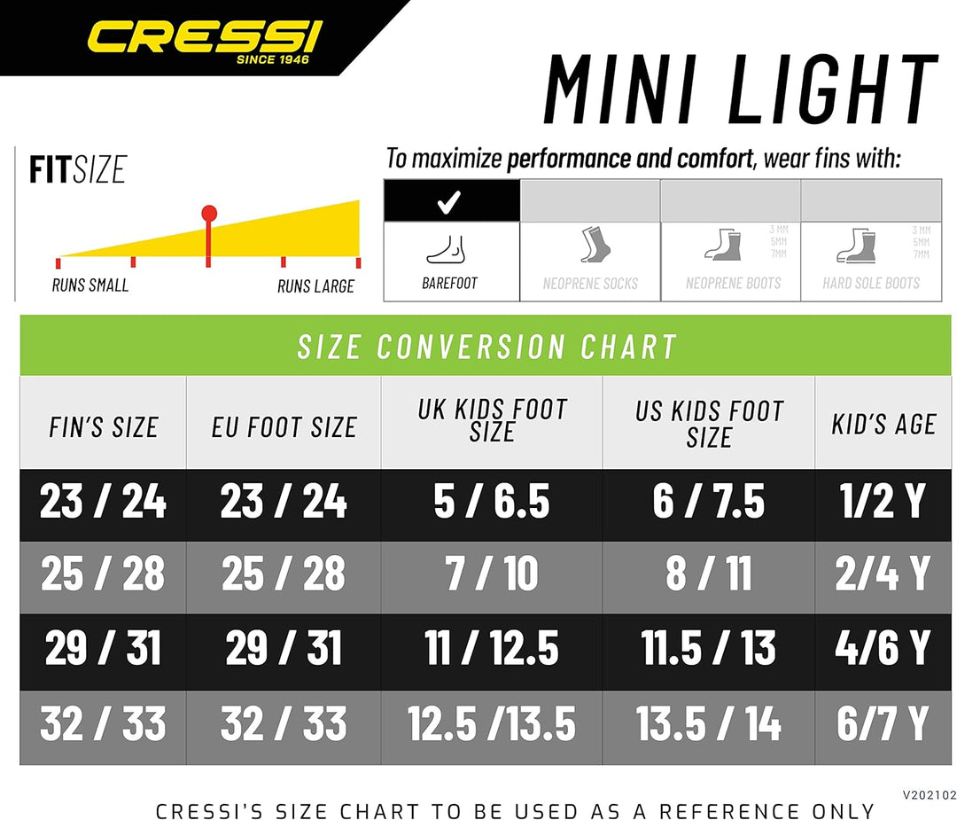 Cressi Mini Light Fins - Kurze Unisex-Kinderflossen zum Tauchen, Schnorcheln und Schwimmen 29/31 Ros