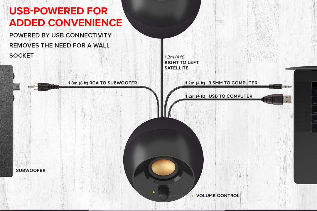 Creative Pebble Plus 2.1 USB-betriebener Desktop-Lautsprecher mit Subwoofer und Far-Field-Treibern,