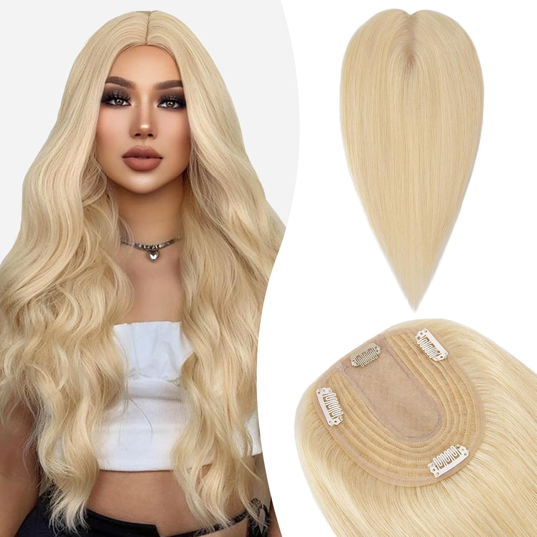 Silk-co Hair Topper Echthaar, 10x12cm Basis Toupet Damen, Haartopper Echthaar mit Remy Seide Basis,