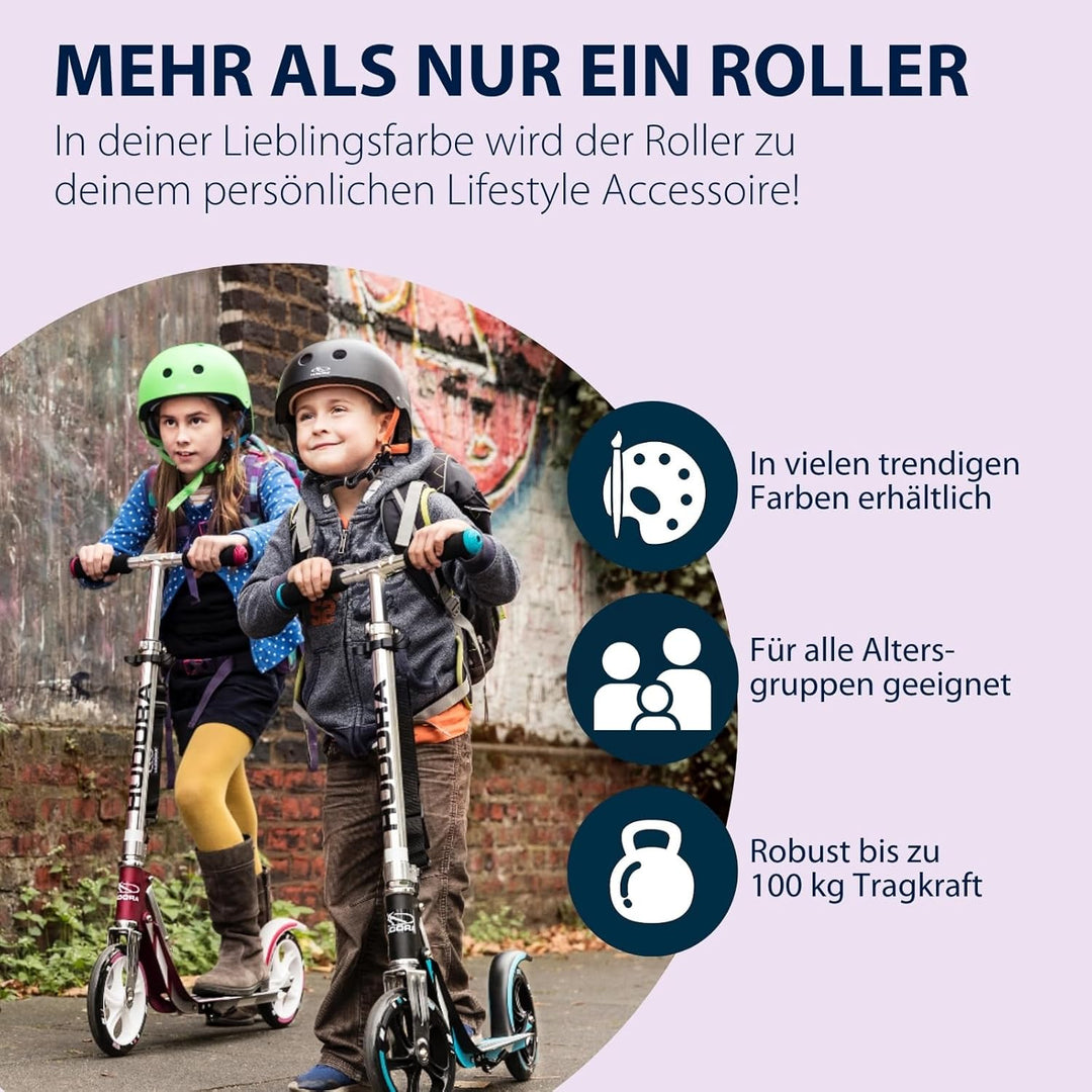 HUDORA BigWheel Scooter 205 - Stabiler Aluminium-Roller - Höhenverstellbarer & zusammenklappbarer Ci