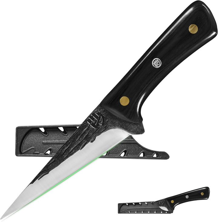 FULLHI Multi-color Holzgriff Full Tang Ausbeinmesser mit Scheide, High Carbon Steel Fishing Meat Sli