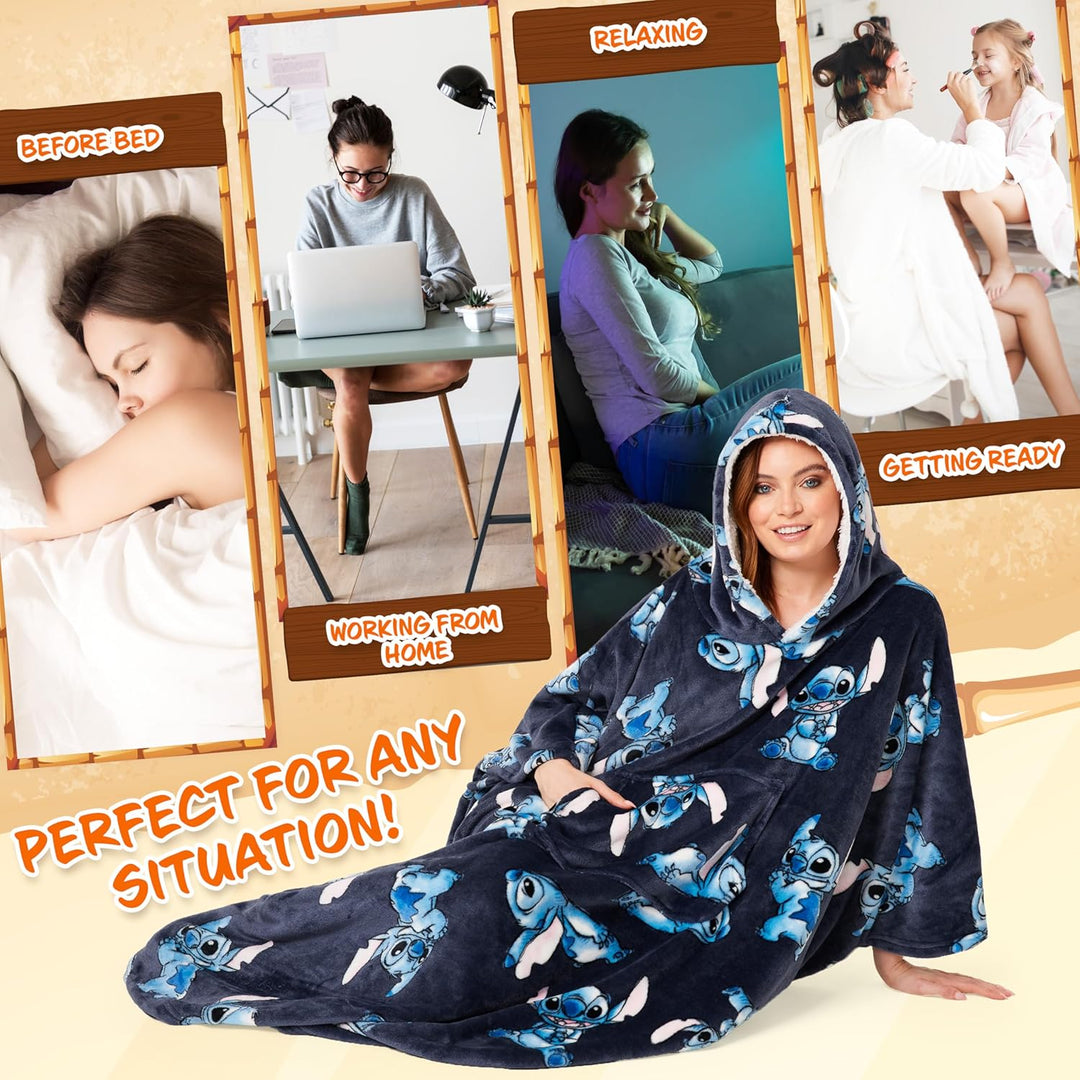 Disney Stitch Kapuzenpullover Damen Oversize Hoodie Decke mit Ärmeln Sherpa Weiche Warme und Komfort