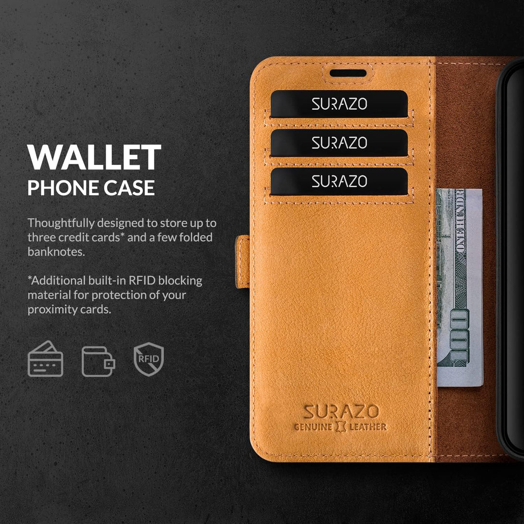 SURAZO Premium Slim Magnet Handyhülle für Xiaomi Redmi Note 12 Pro Plus Hülle Leder – Klappbare Echt
