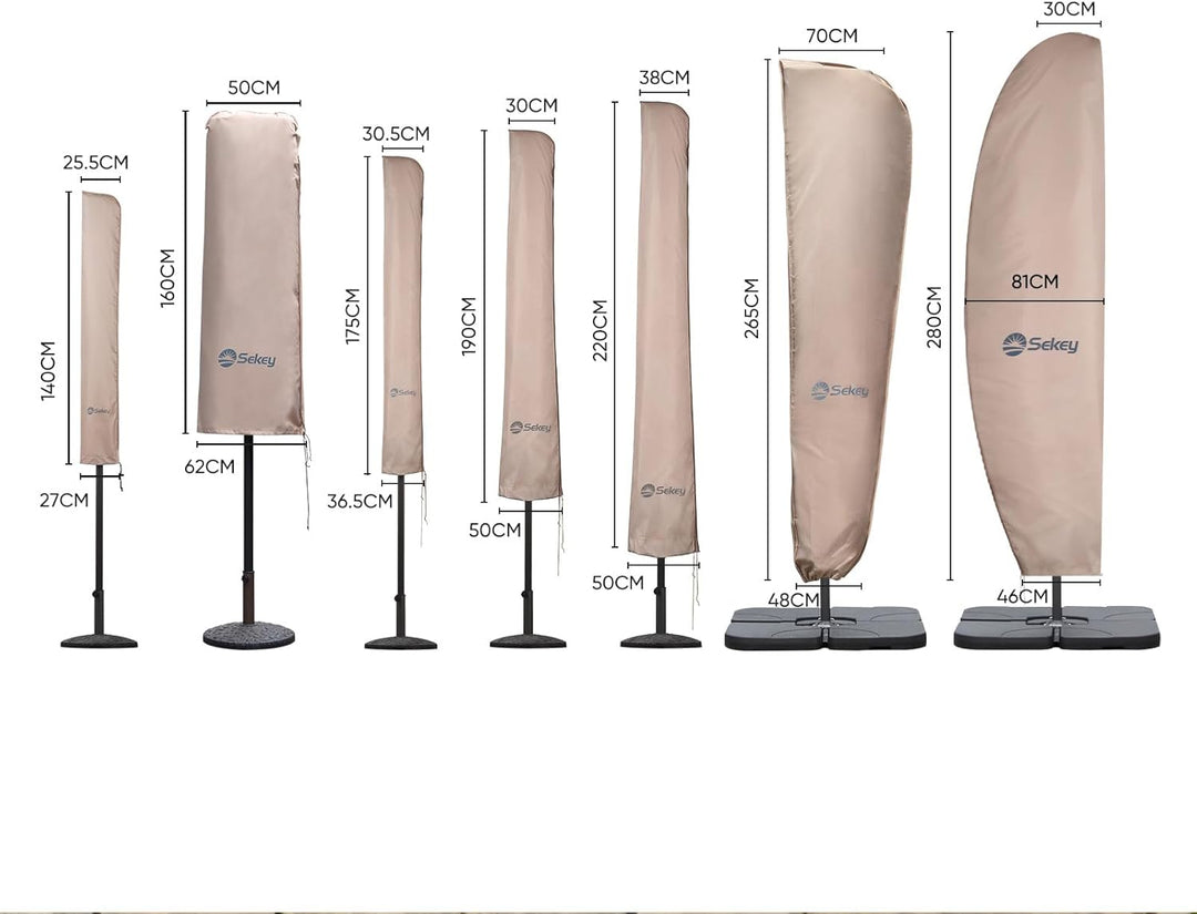 Sekey Schutzhülle für Ø 300 cm Sonnenschirm, Abdeckhauben für Sonnenschirm,100% Polyester, Taupe Tau